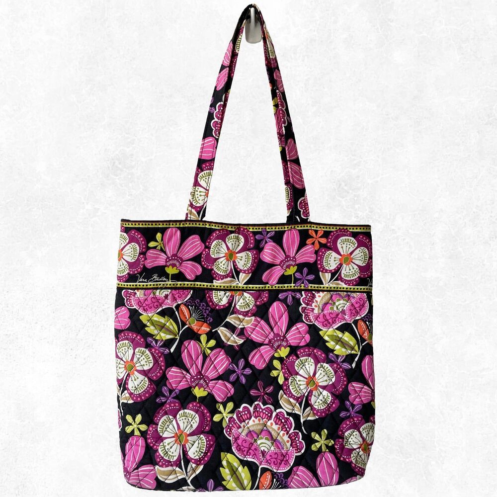 Vera Bradley Tote Bag Magnetic Closure Pirouette Pink Retired Pattern Black Pink